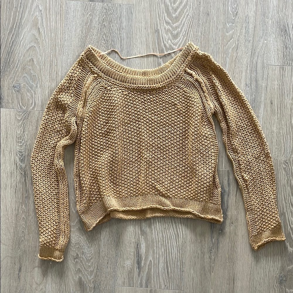 Women's Open Knit Mustard Cropped Sweater Sz. S